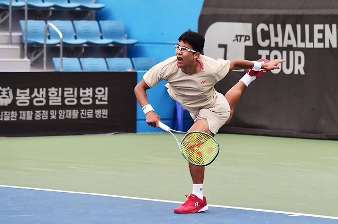 정현의 17일 2회전 경기 모습.  [부산오픈 챌린저 대회 조직위원회 제공. 재판매 및 DB 금지]