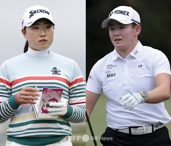 2025년 미국여자프로골프(LPGA) 투어 JM 이글 LA 챔피언십에 출전한 다케다 리오, 이와이 아키에가 1라운드에서 경기하는 모습이다. 사진제공=ⓒAFPBBNews = News1