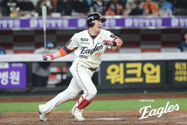 18일 대전 NC전에서 적시타를 친 한화 하주석. 사진=한화 제공