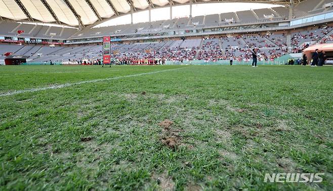 [서울=뉴시스] 황준선 기자 = 지난해 4월13일 서울 마포구 서울월드컵경기장 잔디의 모습. 2024.04.13. hwang@newsis.com