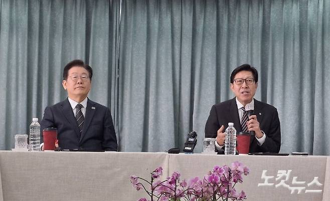 지난 3월 6일 이재명 더불어민주당 전 대표와 박형준 부산시장의 이른바 '빈손 회동'이후 한달여 만에 이 전 대표가 부산에 해수부를 이전한다는 대선 공약을 발표했다. 강민정 기자.