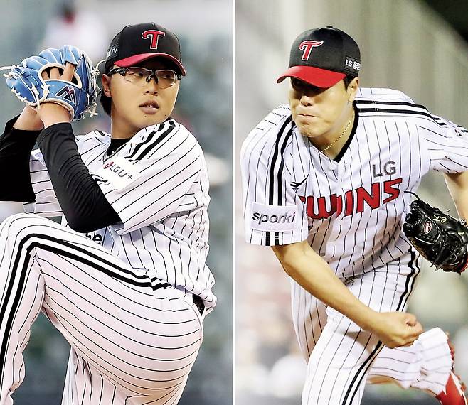 LG 이지강(왼쪽), 김진성. LG 트윈스 제공