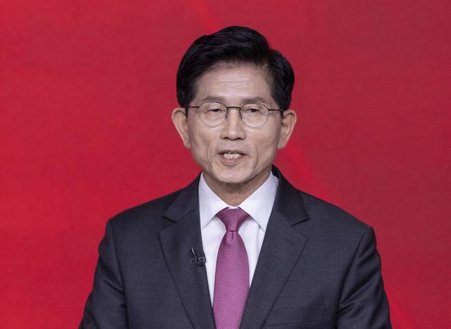 19일 서울 강서구 ASSA아트홀에서 열린 국민의힘 제21대 대통령 후보자 1차 경선 토론회에서 A조 김문수 후보가 발언하고 있다. (사진=연합뉴스)