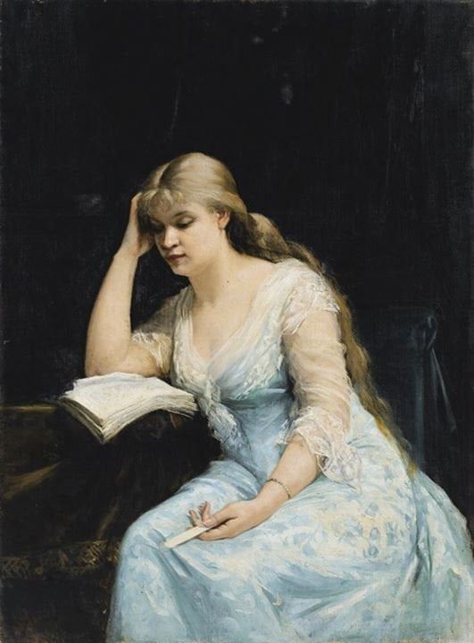 <이혼>을 읽는 젊은 여성(1880). 마리의 살롱 데뷔작이다.