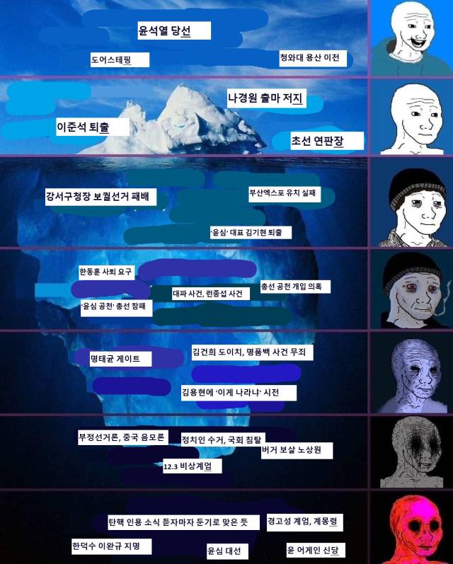 ▲sns에서 인기를 끌었던 '고어영화 등급표' 밈을 패러디한 '윤심 단계표' 밈