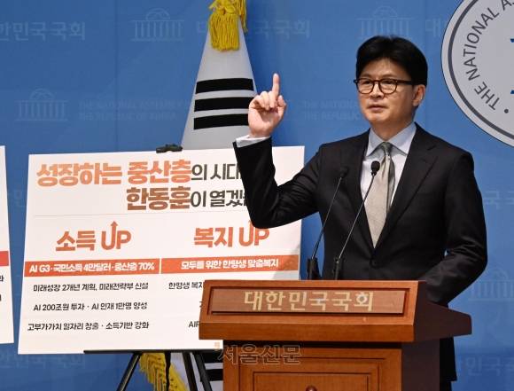 국민의힘 대선 경선 주자인 한동훈 전 대표가 15일 서울 여의도 국회 소통관에서 정책비전을 발표하고 있다. 2025.4.15. 안주영 전문기자