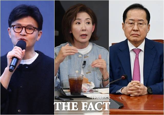 주말 열리는 국민의힘 경선 토론회에 한 조가 된 한동훈·나경원·홍준표 후보(왼쪽부터). 언변에 거침없고 대중적 인지도가 높은 후보들이 모여 '죽음의 조'라고 평가받는다. /배정한·이새롬·장윤석 기자