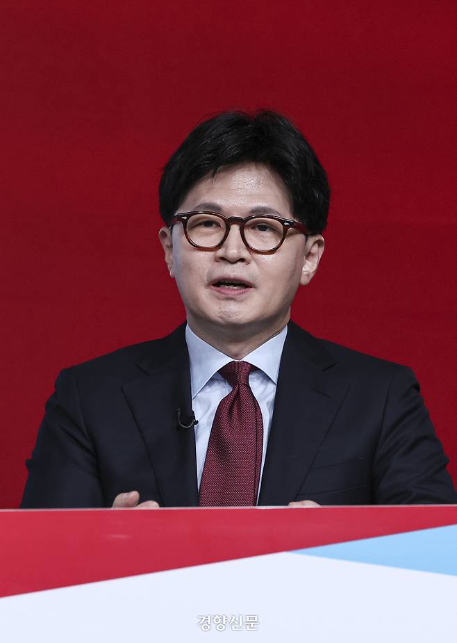 20일 서울 강서구 ASSA아트홀에서 열린 국민의힘 대선 1차 경선 조별(B조) 토론회에서 한동훈 후보가 발언하고 있다. 국회사진기자단
