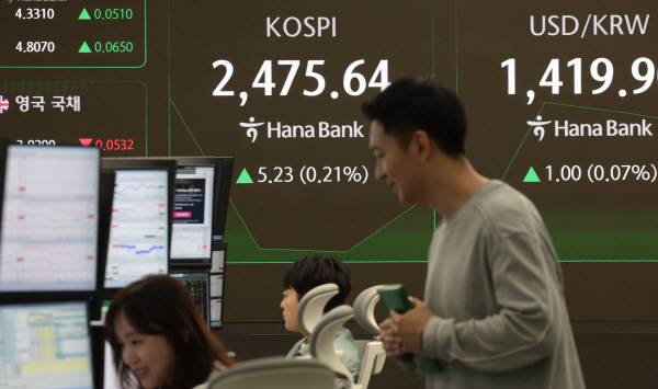 지난 18일 서울 중구 하나은행 본점 딜링룸 현황판에 코스피 지수 등이 표시되고 있다. 연합뉴스