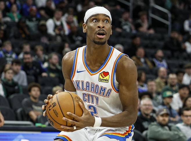 2024~2025 NBA 정규리그 최고 승률을 기록한 오클라호마시티 에이스 샤이 길저스-알렉산더. AP뉴시스