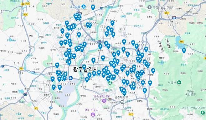 광주지역 '싱크홀' 지도. 박필순 광주시의원 제공