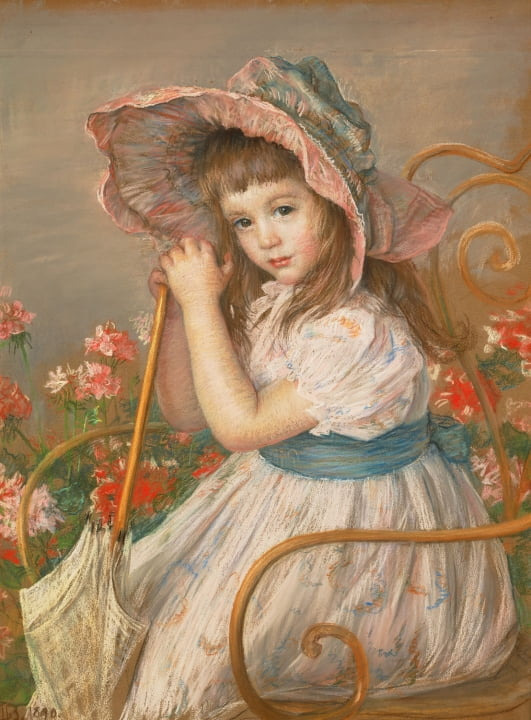 마리가 생전 라이벌로 여겼던 브레스라우의 '분홍색 모자'(1890). 독일 출신인 그녀는 살롱에서 여러 상을 휩쓴 당대 최고의 여성 화가 중 하나였다. 훗날 그녀는 여성 화가로서는 세 번째, 외국 여성 화가로서는 첫 번째로 프랑스 레지옹 도뇌르 훈장을 받게 된다. 그녀는 70세까지 살았다. 그녀의 작품은 생전에 큰 인기를 누렸지만, 안타깝게도 작가가 세상을 떠난 뒤에는 거의 잊혔다. /개인소장