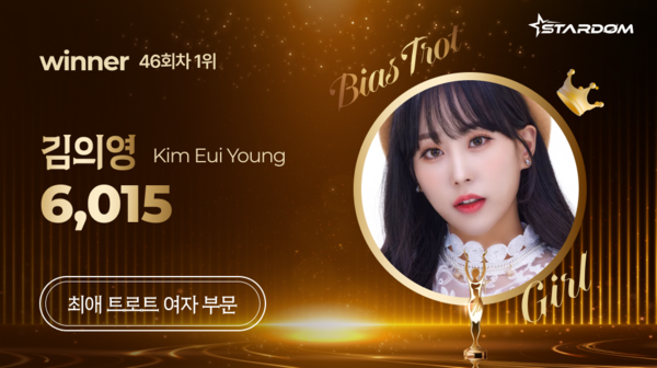 ▲ 김의영이 4월 셋째주 스타덤 '최애 트롯스타' 여자부문 주간랭킹 1위에 오른 투표 결과 이미지.
