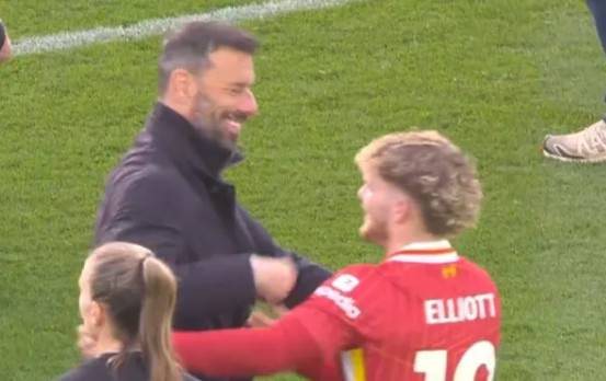 루드 반 니스텔루이 레스터 시티 감독이 강등 직후 리버풀 선수들과 웃고 농담해 논란이 되고 있다. /사진=더선 갈무리