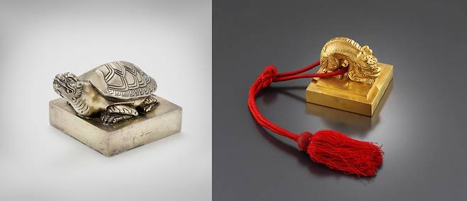 국새와 어보 왼쪽부터 대군주보, 영친왕 황태자 책봉 금보. 모두 국립고궁박물관 소장품 [국가유산청 궁능유적본부 제공. 재판매 및 DB 금지]