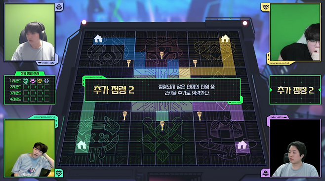 - 9개로 나눠진 칸에서 본인 타일이 가장 많은 진영이 상금을 수령한다