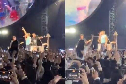 16일 밴드 콜드플레이의 내한 공연 스탠딩 좌석에서 목마를 탄 듯한 관객의 모습이 포착됐다. /X(옛 트위터) @coldplayaccess