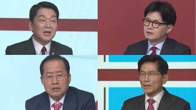 국민의힘 대선 후보 2차 경선에 진출한 안철수·한동훈·김문수·홍준표 후보 (왼쪽 위부터 시계방향)
