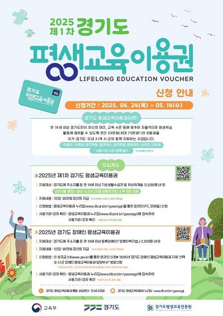 ▲‘2025년 제1차 경기도 평생교육이용권’ 신청자 모집 안내 ⓒ경기도