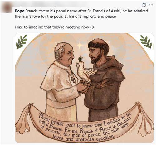 성 프란치스코와 만난 프란치스코 교황 [엑스 캡처. 재판매 및 DB 금지]