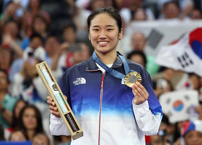 2024 파리올림픽 배드민턴 여자 단식에서 금메달을 딴 안세영의 모습. 사진=연합뉴스