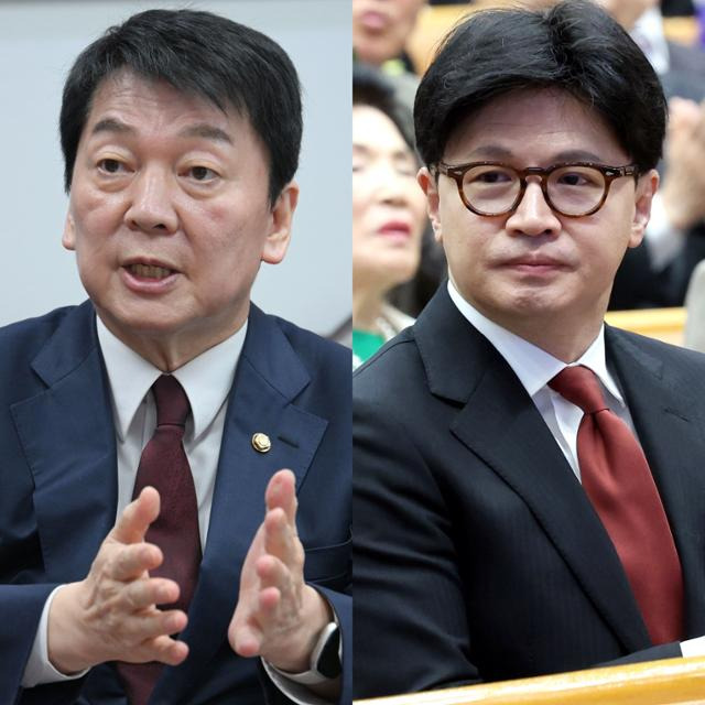 안철수(왼쪽) 국민의힘 의원과 한동훈 전 대표. 한국일보 자료사진 뉴시스