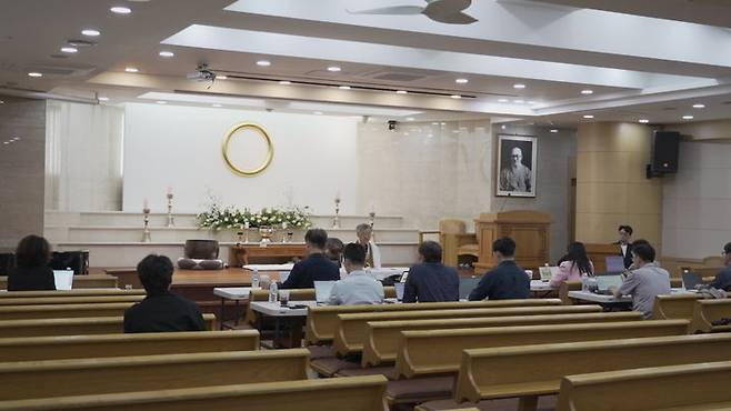 [서울=뉴시스] 24일 서울 용산구 서울 교당에서 열린 기자간담회에 참석한 나상호 원불교 교정원장 (사진=원불교 제공) 2025.04.24  photo@newsis.com *재판매 및 DB 금지