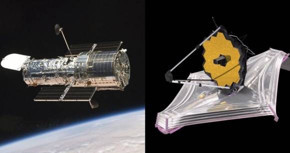 제임스 웹 우주 망원경(오른쪽)과 허블우주망원경. NASA