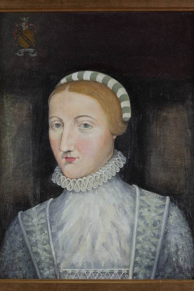 셰익스피어의 부인 앤 해서웨이 당대에 그려진 셰익스피어 부인 앤 해서웨이의 초상화를 보고 1708년에 그려진 것으로 추정되는 펜 스케치를 바탕으로 로저 브라이언 던이 그린 유화 초상화. [셰익스피어 생가 트러스트 공개 사진]