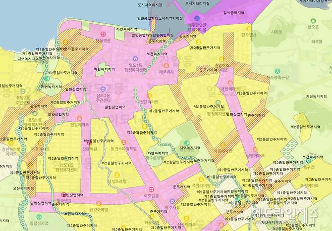 제주시 원도심권 상업지역(분홍색). <제주특별자치도 공감포털>