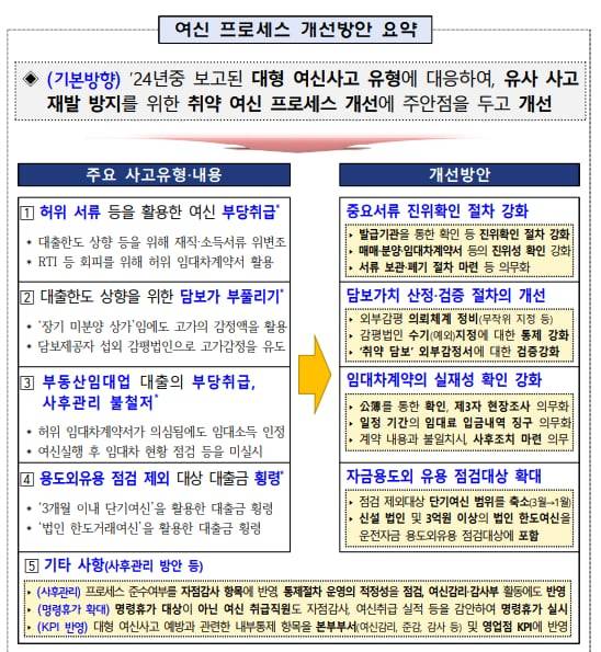 금융감독원이 2024년 12월 26일 발표한 여신 프로세스 개선 방안. /금융감독원 제공
