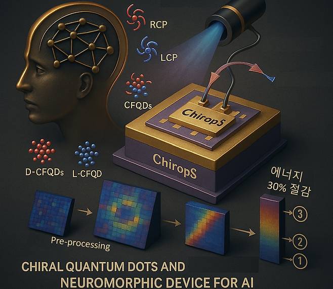 카이랄 자성 양자점을 이용해 제작한 뇌 모사 뉴로모픽 ChiropS 소자 모식도./한국과학기술원(KAIST)