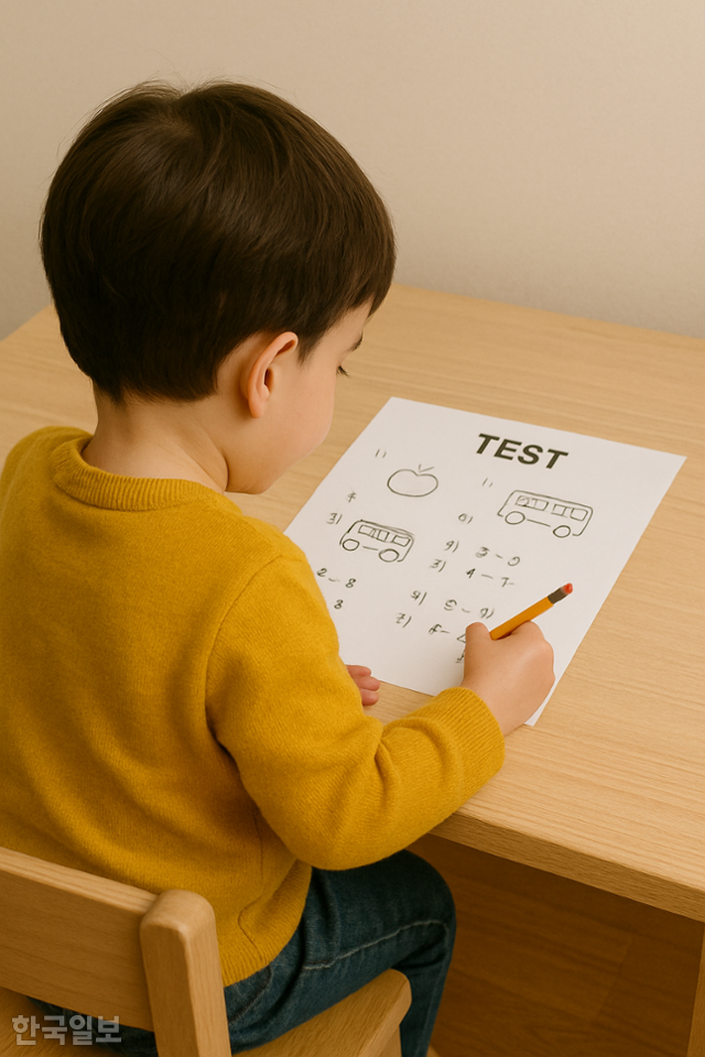 학원이 몰려 있는 서울 강남3구(강남·서초·송파)의 9세 이하 아동 가운데 우울증·불안장애를 호소하는 아이들이 늘고 있다. 일러스트는 시험지를 풀고 있는 아동의 모습을 챗GPT로 그린 것. 챗GPT