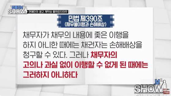 연예인의 품위유지 조항에 대한 참고 법안. 사진 법률방송 유튜브