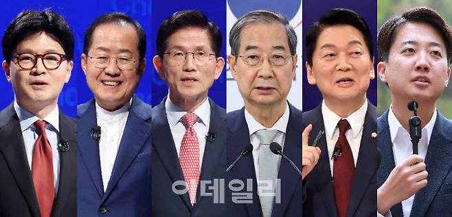 한동훈·홍준표·김문수 후보, 한덕수 대통령 권한대행 국무총리 ·안철수·이준석 예비후보 (사진자료=국회사진기자단/연합뉴스)