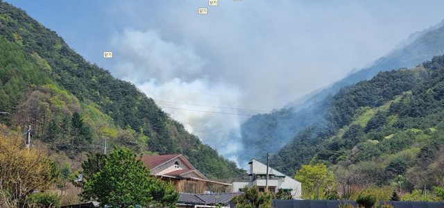 26일 오후 1시 18분께 강원도 인제군 상남면 하남리 일원에서 산불이 발생한 가운데 산림청 중앙사고수습본부는 산불의 신속한 진화를 위해 오후 2시 30분 기준 '산불 1단계'를 발령했다. /산림청