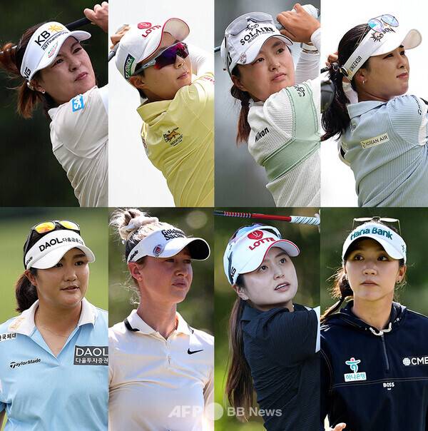 미국여자프로골프(LPGA) 투어 2025시즌 첫 메이저 대회 셰브론 챔피언십에 출전한 전인지, 김효주, 고진영, 윤이나,&nbsp;유해란, 넬리 코다, 최혜진, 리디아 고. 사진제공=ⓒAFPBBNews = News1