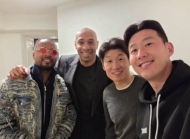 (왼쪽부터) 파트리스 에브라, 티에리 앙리, 박지성, 손흥민. /사진=에브라 SNS 갈무리