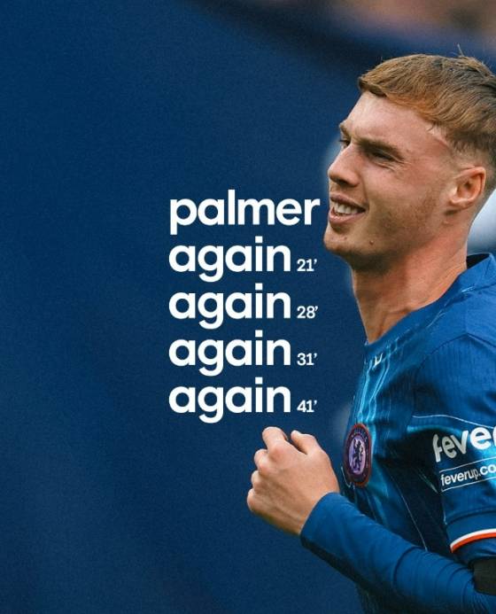 29일 영국 런던의 스탬포드 브리지에서 열린 2024~2025시즌 프리미어리그 6라운드 브라이튼 앤 호브 알비온전 콜 파머의 포트트릭 소식을 알린 첼시. /사진=첼시 공식 사회관계망서비스(SNS)