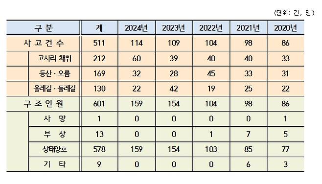 최근 5년간 길 잃음 사고 통계 [제주도소방안전본부 제공, 재판매 및 DB 금지]