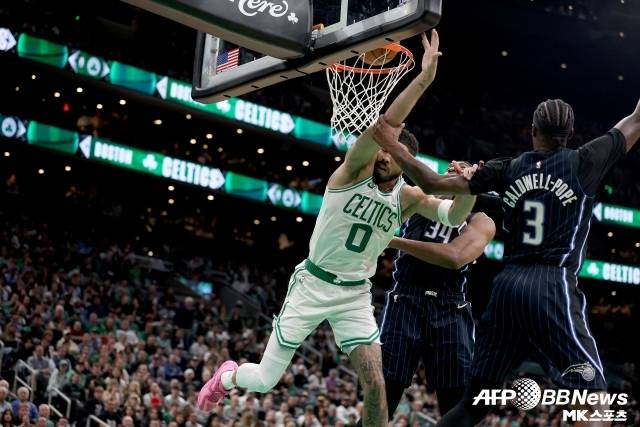 보스턴 에이스 테이텀은 올랜도와의 플레이오프 1차전에서 부상 당했다. 이후 2차전 결장, 3차전에 복귀했다. 사진=AFPBBNews=News1