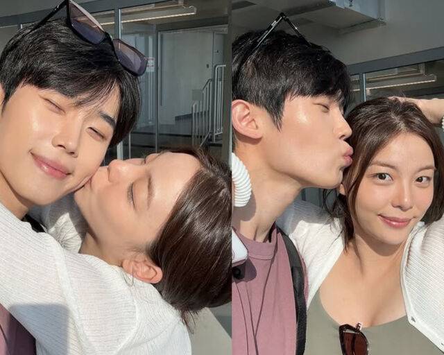 최시훈과 에일리가 서로의 볼에 뽀뽀를 해주고 있다. / 최시훈 소셜미디어 캡처