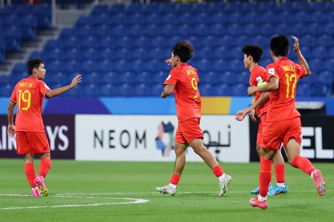 웨이샹신(가운데)가 득점 후 기뻐하고 있다. /사진=아시아축구연맹(AFC) 공식 사회관계망서비스(SNS)