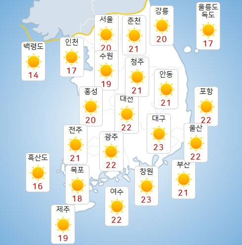 28일 낮 전국 날씨 전망