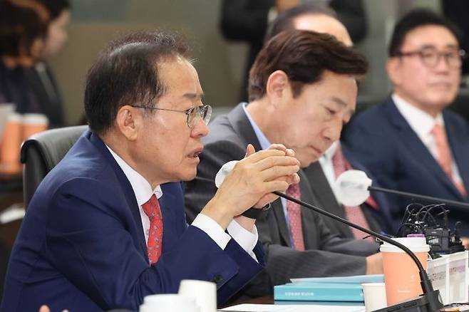 홍준표 21대 대선 국민의힘 경선 후보가 28일 오전 서울 여의도 중소기업중앙회를 방문해 간담회를 갖고 발언하고 있다. ⓒ뉴시스