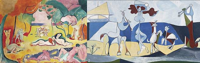 1 앙리 마티스, ‘삶의 기쁨’, 1905-1906년. / 사진 위키피디아 2 파블로 피카소, ‘삶의 기쁨’, 1946년. / 사진 앙티브 피카소 미술관