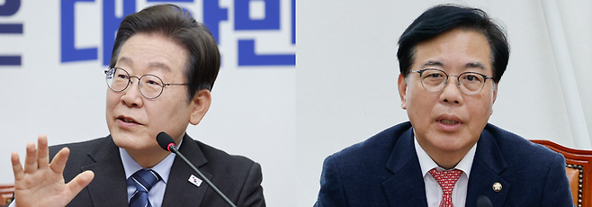 이재명 더불어민주당 대선후보, 국회 기획재정위원장인 송언석 국민의힘 의원. 사진=뉴스1