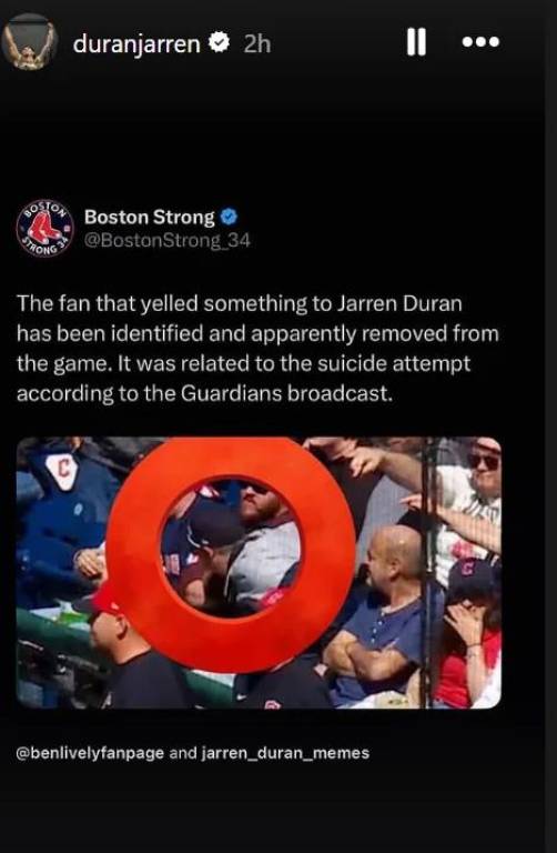 28일(한국시간) 발생한 팬 충돌 상황을 공유한 재런 듀란. 듀란 SNS 캡처