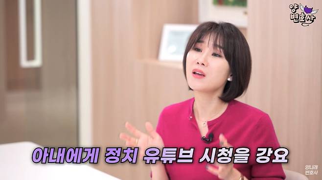 정치 성향을 강요하며 처가 식구들에게 막말까지 하는 남편 때문에 고민이라는 여성의 사연이 소개됐다. /사진=유튜브 채널 '양나래 변호사' 캡처