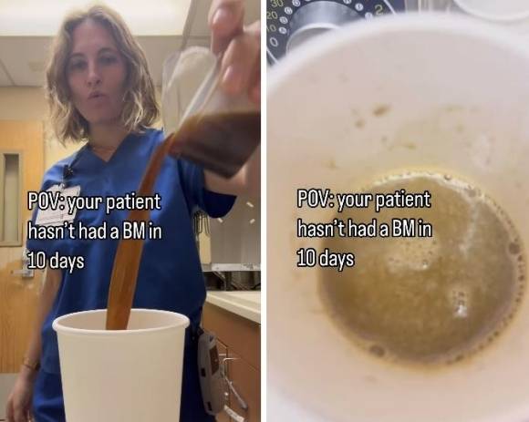 소셜미디어(SNS)에서 배변 해결책으로 화제를 모으고 있는 버터와 프룬(말린 서양자두)을 혼합한 음료의 제조 과정. 인스타그램 캡처